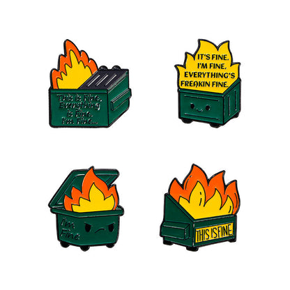 Trash Can Fire Man Funny Pins