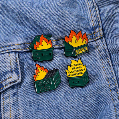 Trash Can Fire Man Funny Pins