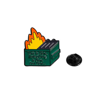 Trash Can Fire Man Funny Pins