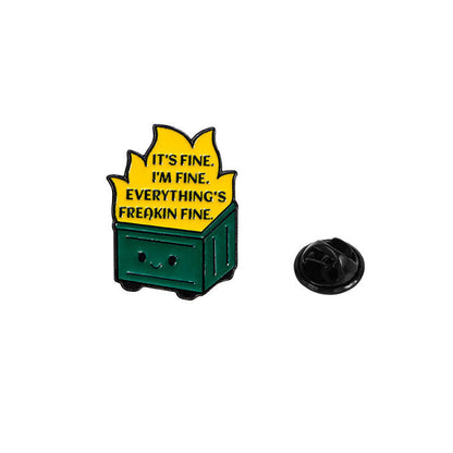 Trash Can Fire Man Funny Pins