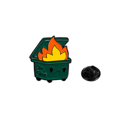 Trash Can Fire Man Funny Pins