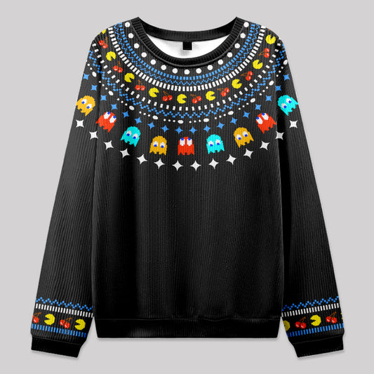 Pac Man Fair Isle Design Knit Sweatshirt