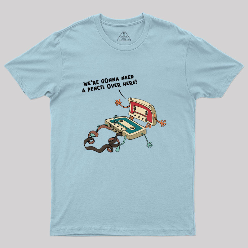 Vintage Cassette Tape And Pencil Joke Geek T-Shirt