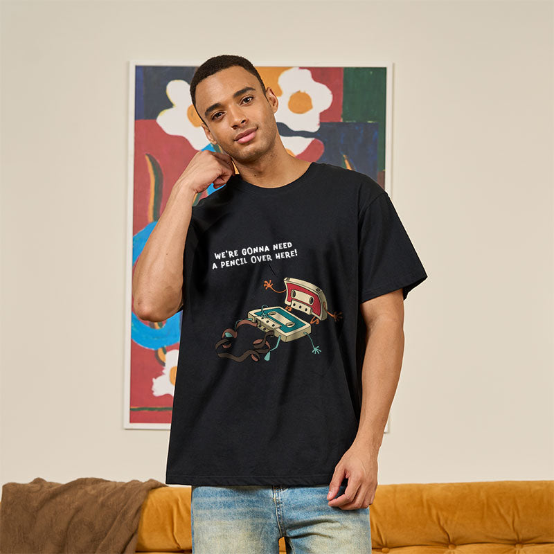 Vintage Cassette Tape And Pencil Joke Geek T-Shirt