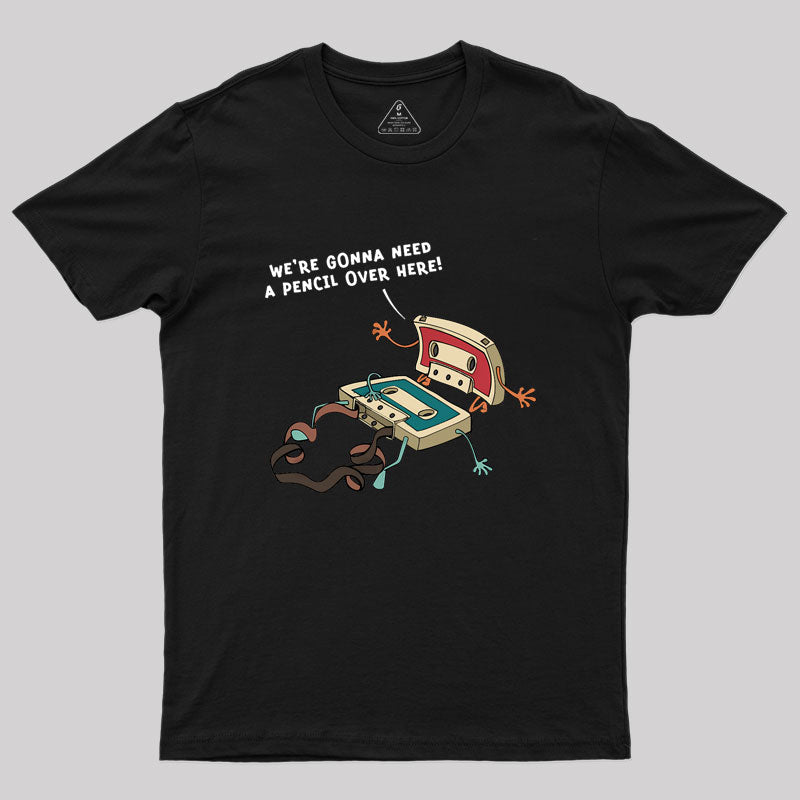 Vintage Cassette Tape And Pencil Joke Geek T-Shirt