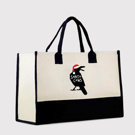 Funny Christmas Crow Santa Caws Cotton Tote Bag