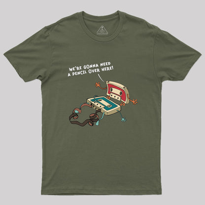 Vintage Cassette Tape And Pencil Joke Geek T-Shirt