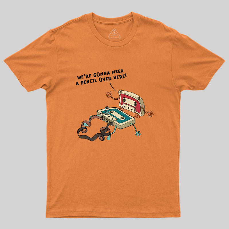 Vintage Cassette Tape And Pencil Joke Geek T-Shirt