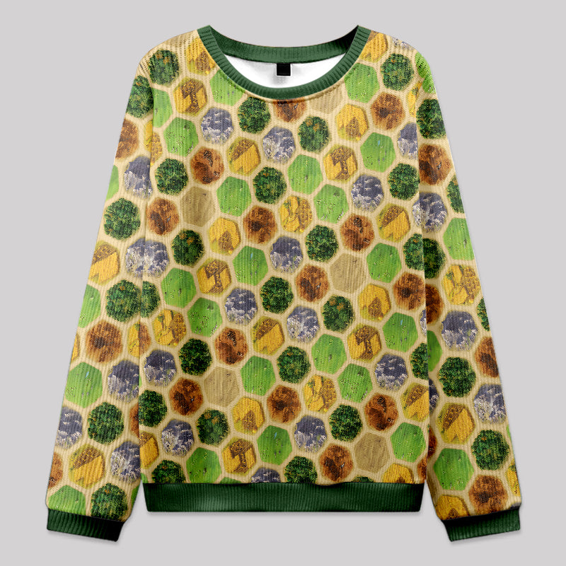 Board Game Map Green Knit Sweatshirt