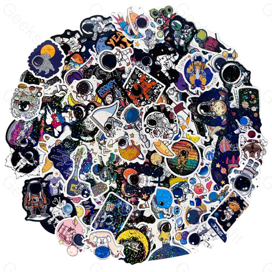 100 Cartoon Moon Spaceflight Computer Luggage Stickers A049 Astronaut