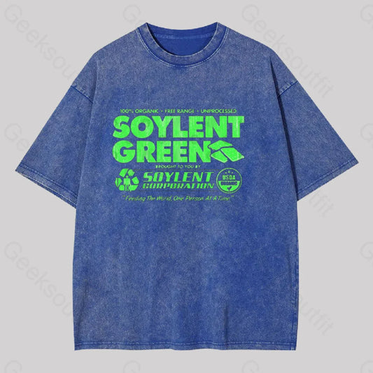 100% Organic Soylent Green Geek Washed T-Shirt Blue / S