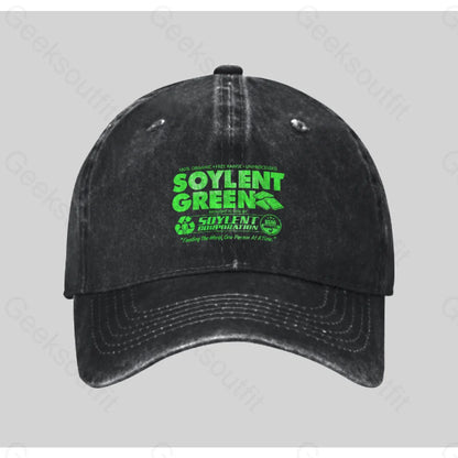 100% Organic Soylent Green Washed Vintage Baseball Cap Black