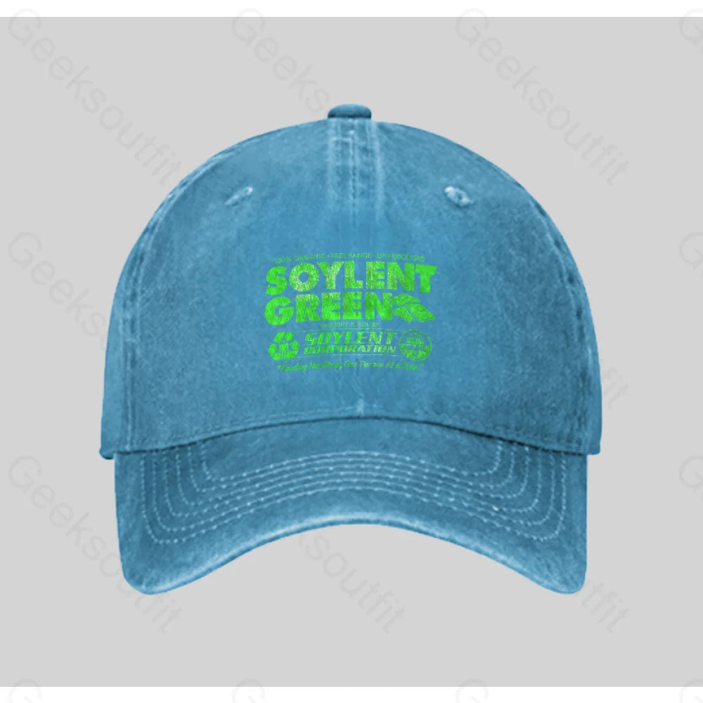 100% Organic Soylent Green Washed Vintage Baseball Cap Blue