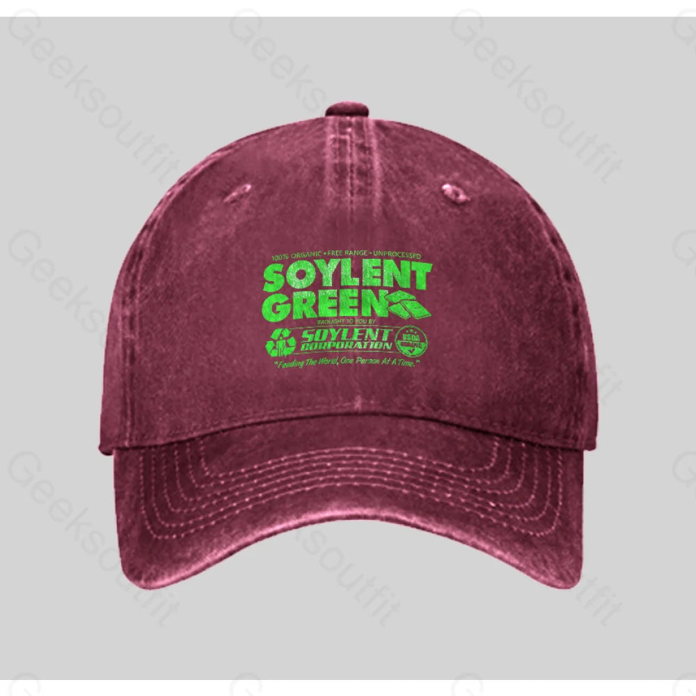 100% Organic Soylent Green Washed Vintage Baseball Cap Red