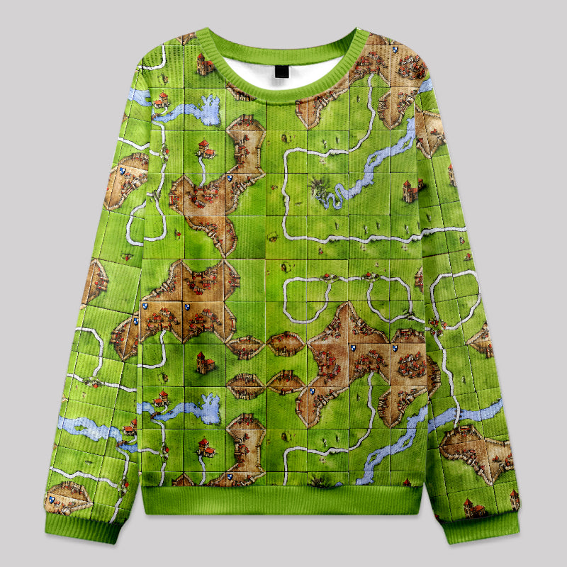 Towns Board Game Map Grass Green Knit Sweatshirt