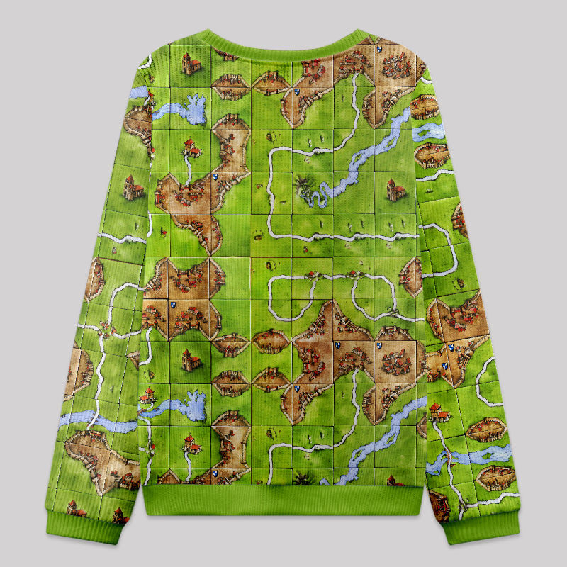 Towns Board Game Map Grass Green Knit Sweatshirt