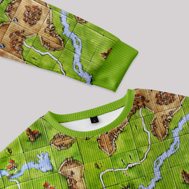 Towns Board Game Map Grass Green Knit Sweatshirt