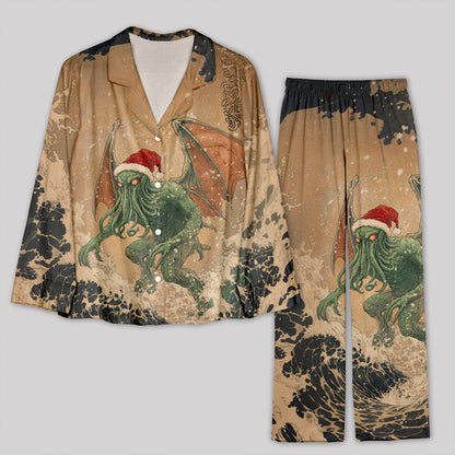 Ukiyoe Christmas Surfing Cthulhu Pajamas Set