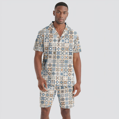 Portuguese Retro Tile Pattern Shirt & Short Set