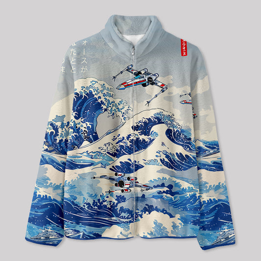 Ukiyoe wave fighter Fleece Jacket