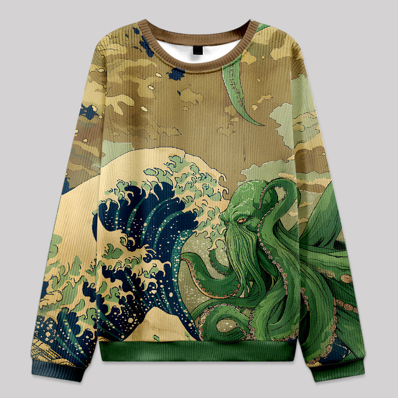 Ukiyoe Waves Cthulhu Knit Sweatshirt