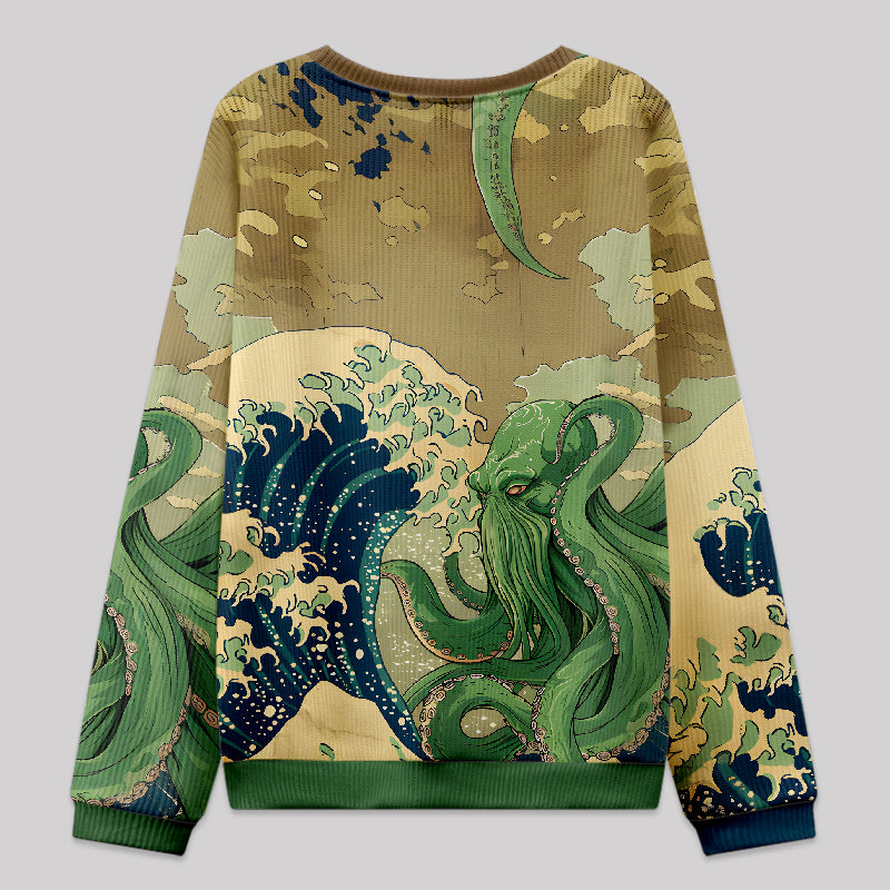 Ukiyoe Waves Cthulhu Knit Sweatshirt