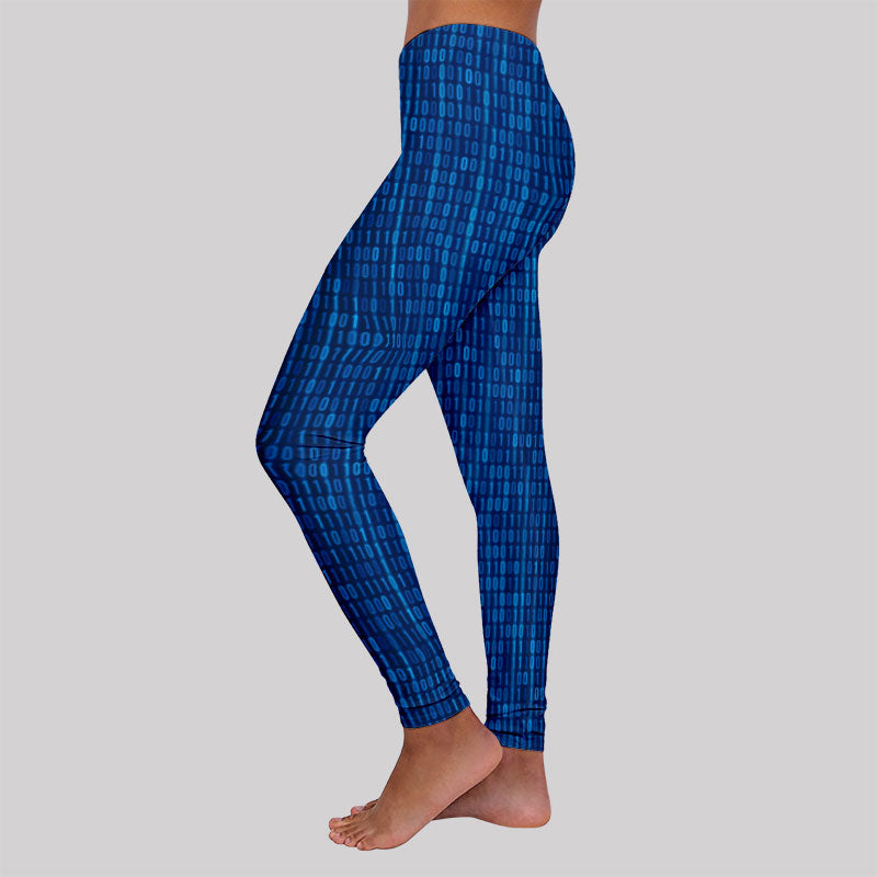 Binary Computer 1s and 0s Blue Geek Leggings