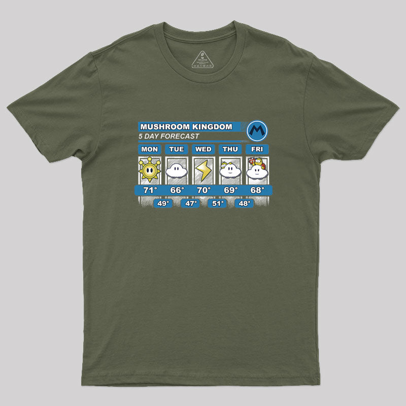 Mushroom Kingdom 5 Day Forecast Geek T-Shirt