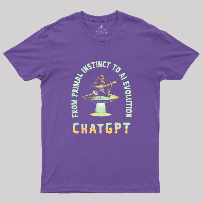 From Primal Instinct To AI Evolution, Chat GPT Geek T-Shirt