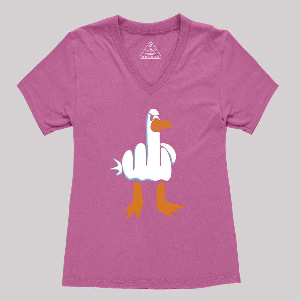 Rude Seagull Design Funny Women's V-Neck T-shirt