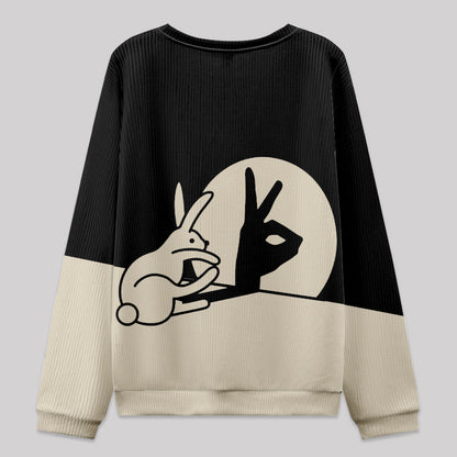 Funny Rabbit Hand Shadow Puppets Bunny Figure Pop Art Knit Sweatshirt