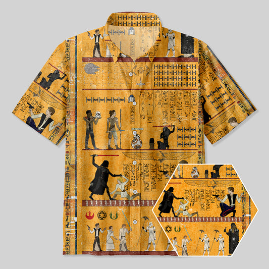 Dark Warrior Ancient Egypt Mural Button Up Pocket Shirt