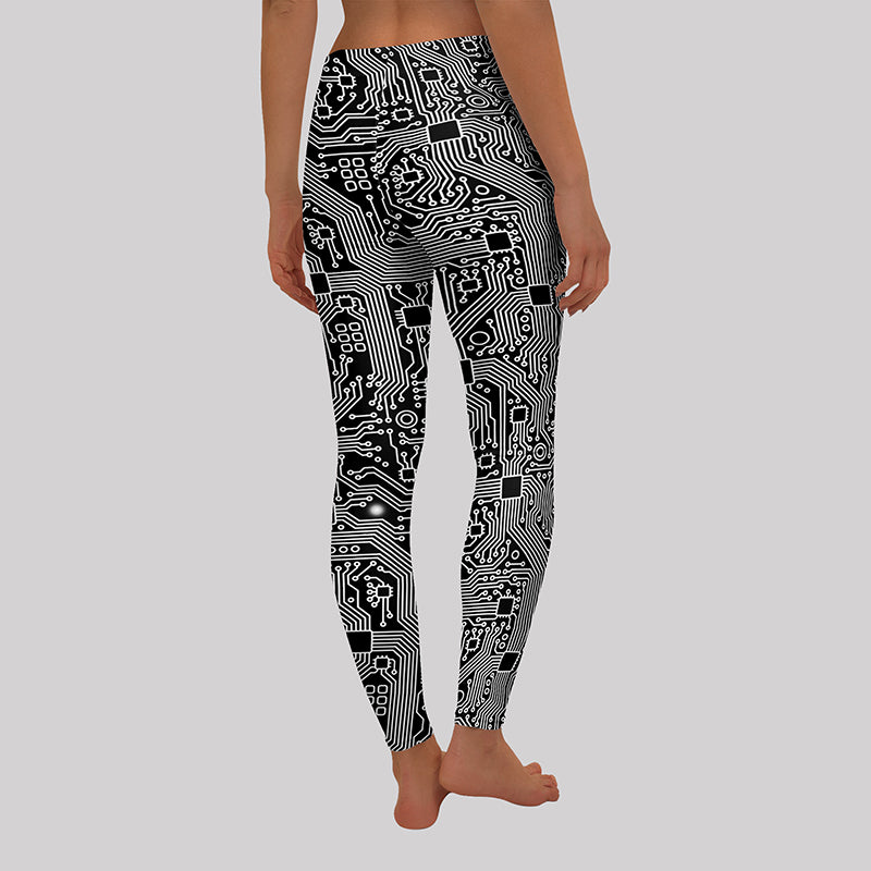 Black and White Circuit Board Geek Leggings