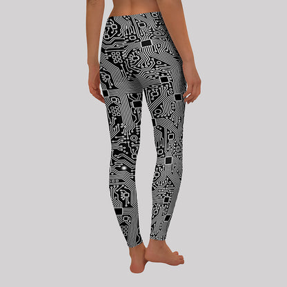 Black and White Circuit Board Geek Leggings