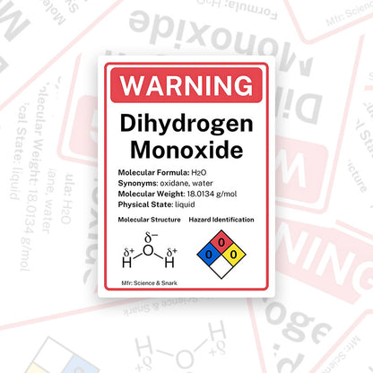 Dihydrogen Monoxide Warning Label Geek Sticker