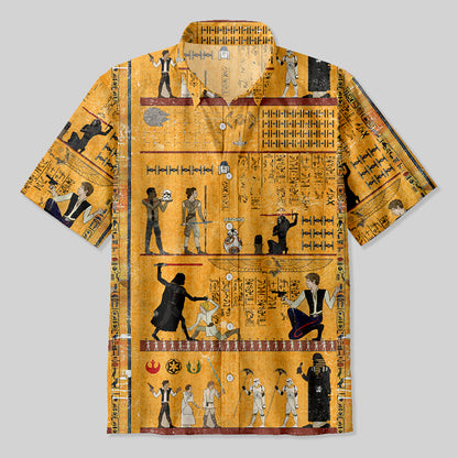 Dark Warrior Ancient Egypt Mural Button Up Pocket Shirt