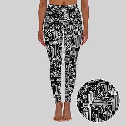 Black and White Circuit Board Geek Leggings