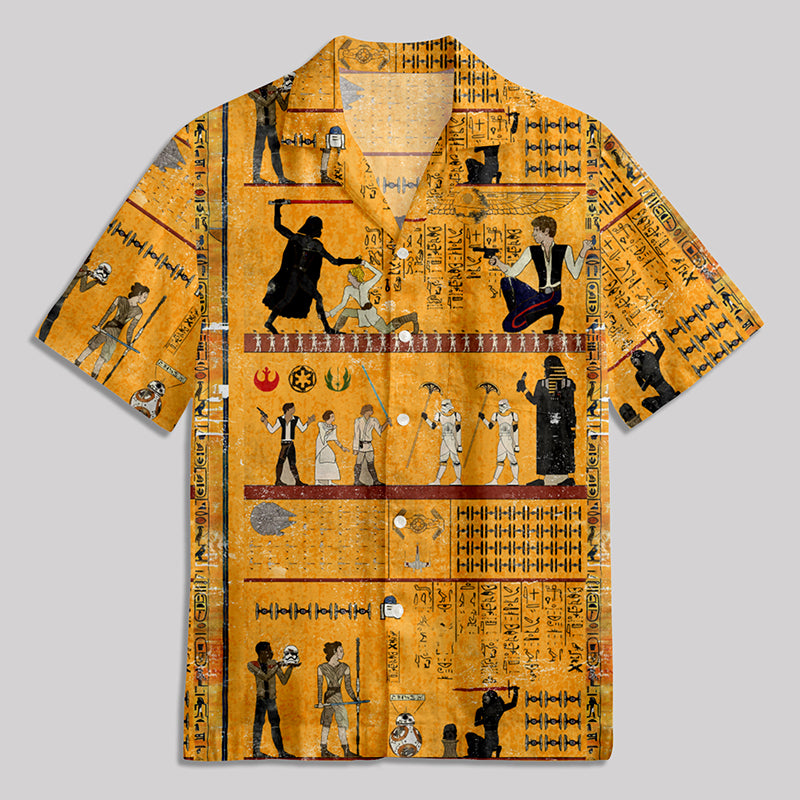 Dark Warrior Ancient Egypt Mural Button Up Pocket Shirt