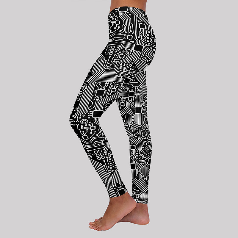 Black and White Circuit Board Geek Leggings