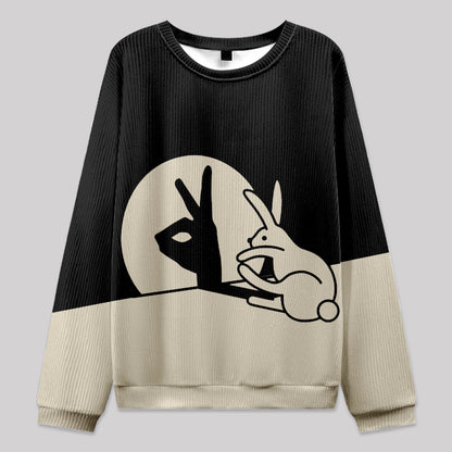 Funny Rabbit Hand Shadow Puppets Bunny Figure Pop Art Knit Sweatshirt