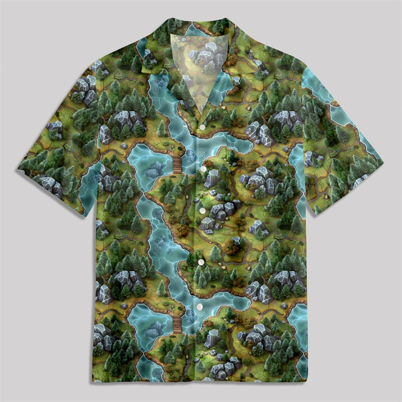 RPG Game Forest Map Button Up Pocket Shirt