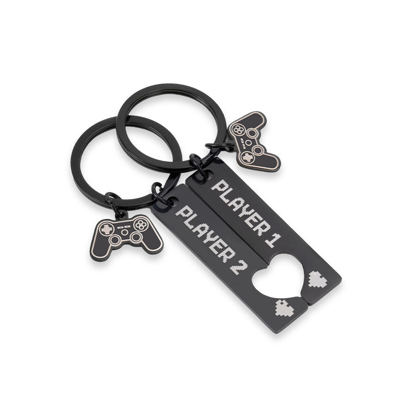 Gamer Couple Stainless Steel Spliced Keychain