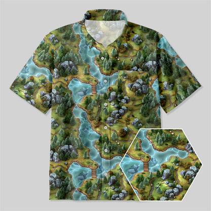 RPG Game Forest Map Button Up Pocket Shirt