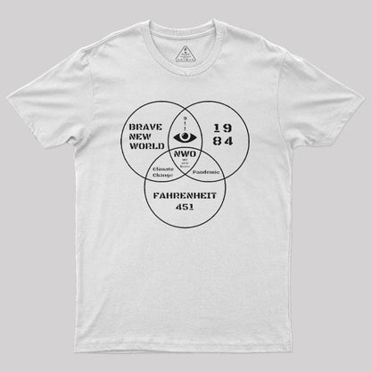 1984 Brave New World Fahrenheit 451 Conspiracy Theory Geek T-Shirt