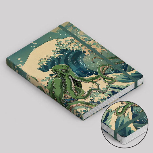 Ukiyoe Waves Cthulhu Green Notebook