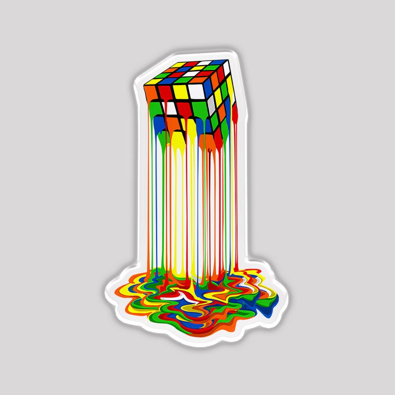 Rainbow Abstraction Melted Rubix Cube Refrigerator Magnet