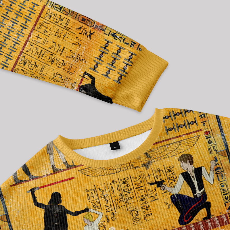 Dark Warrior Ancient Egypt Mural Knit Sweatshirt