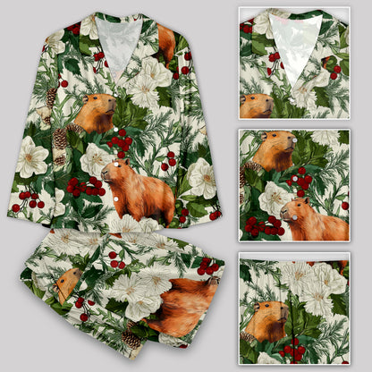 Christmas Winter Plant Capybara Pajamas Set