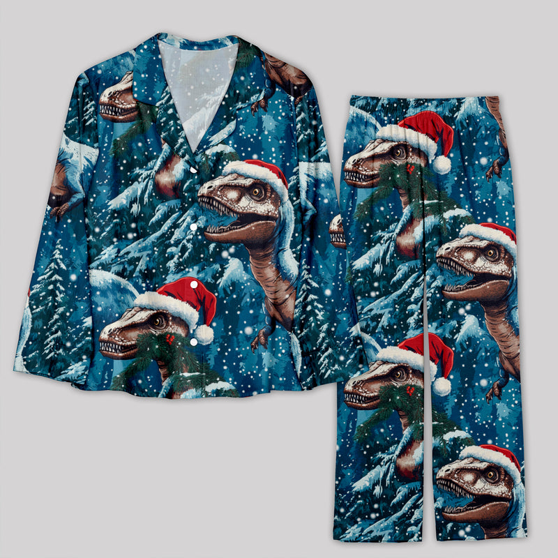 Snow Christmas Jurassic Dinosaur Pajamas Set