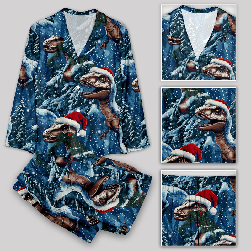 Snow Christmas Jurassic Dinosaur Pajamas Set